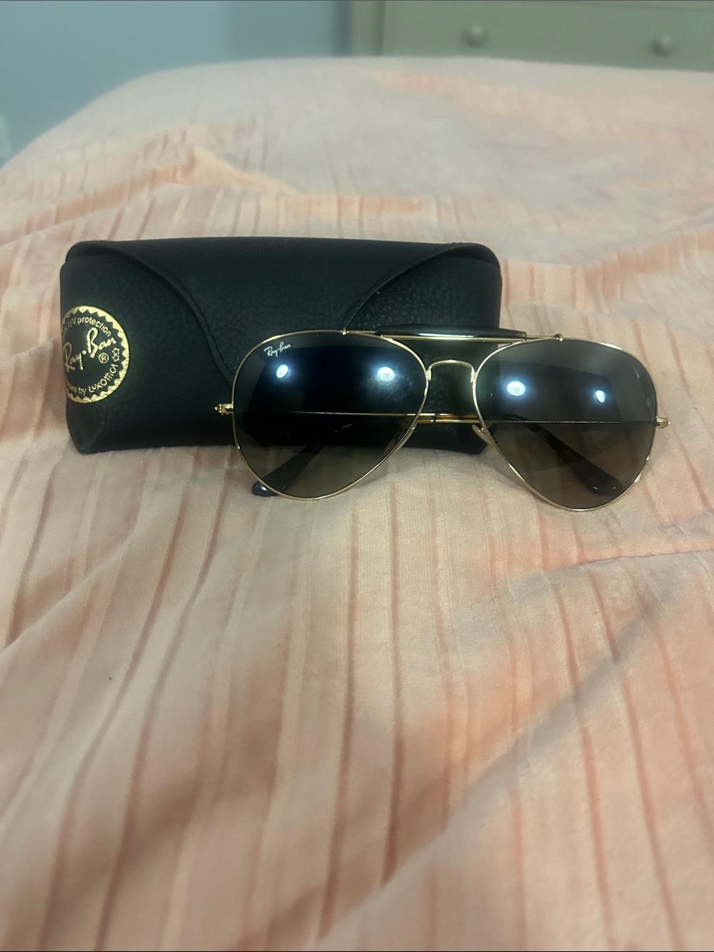 Ray-Ban Gold Aviator Sunglasses with Black Lenses